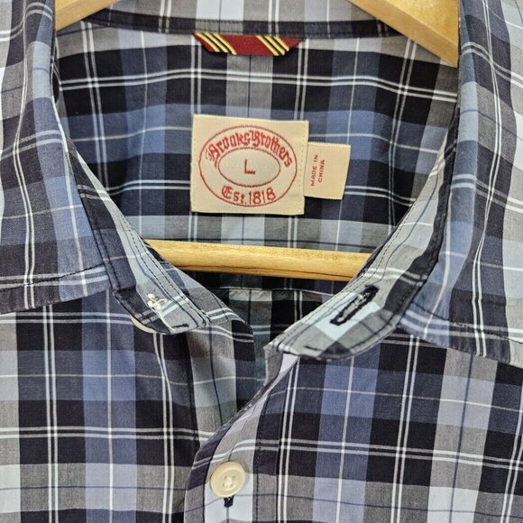 Brooks Brothers Button-Down Shirt Mens Sz L Blue Check Plaid Oxford Long Sleeve - Picture 2 of 10